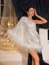 Ceridwen One Shoulder Feather Sequin Mini Dress
